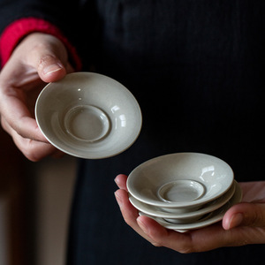Ceramic <b>Teacup</b> Coaster Wood Ash Round Kung Fu Tea Set Accessory Retro New Chinese Style - Product Image 1