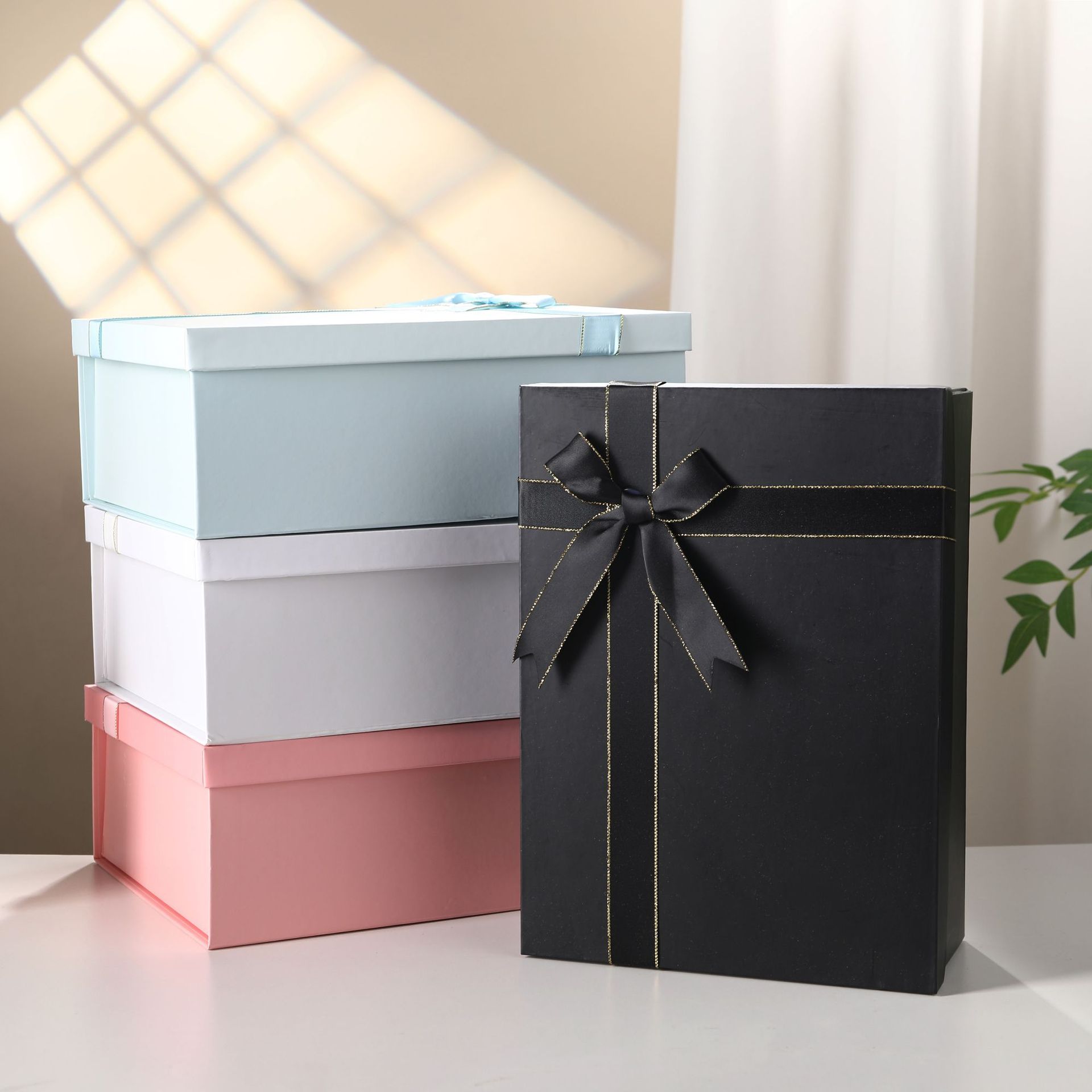 Custom Large Two-Piece Portable Wigs Packaging Boxes Folding Lid and Base Paper Boxes with Ribbon and Embossing
