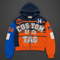 Sweat à capuche streetwear d'hiver pour homme, personnalisé avec broderie de patchs, effet déchiré, délavé à l'acide et aux enzymes, imprimé camouflage, en polaire, coupe oversize