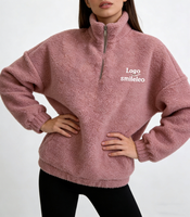 Sweat-shirt Sherpa surdimensionné pour femme, personnalisé avec logo brodé de haute qualité, fermeture éclair 1/4