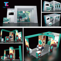 Stand d'exposition modulaire personnalisé en profilé aluminium 62 mm, mur d'affichage en tissu incurvé avec comptoir, portable