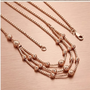 Collier en argent 925 italien plaqué or rose, perles superposées, élégant, longue chaîne, bijoux pour femmes, à porter en soirée - Product Image 3