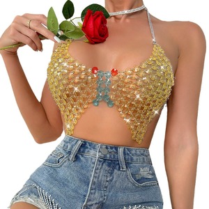 Traje de Festival 2024 verano nuevo club nocturno <span class=keywords><strong>AliExpress</strong></span> superventas gema cadena Correa <span class=keywords><strong>mujer</strong></span> tubo superior ahueca hacia fuera la camiseta sin mangas - Product Image 6