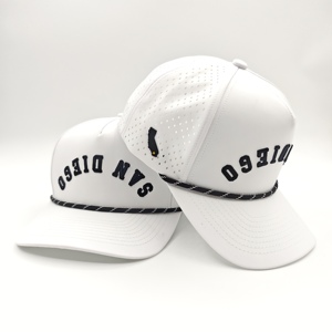 Trendy 5 Panel <b>Waterproof</b> Golf Cap Custom Embroidery Logo Low MOQ OEM Laser Perforated Breathable Quick Dry Performance Headgear - Product Image 3