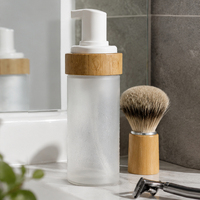 Flacon moussant professionnel pour nettoyant visage avec anneau en bambou, emballage en verre dépoli pour distributeur de mousse nettoyante pour le visage