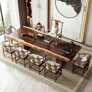 Table à thé rectangulaire en bois massif de style chinois, bord naturel, faite à la main, pour la maison ou le bureau - Product Image 2