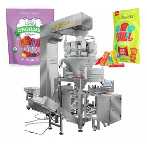 Automatisches Wiegen von Lebensmitteln und vorgefertigte Reiß verschluss tasche Bonbon Gummy Candy Cube Lollipop Doypack Packing Machine