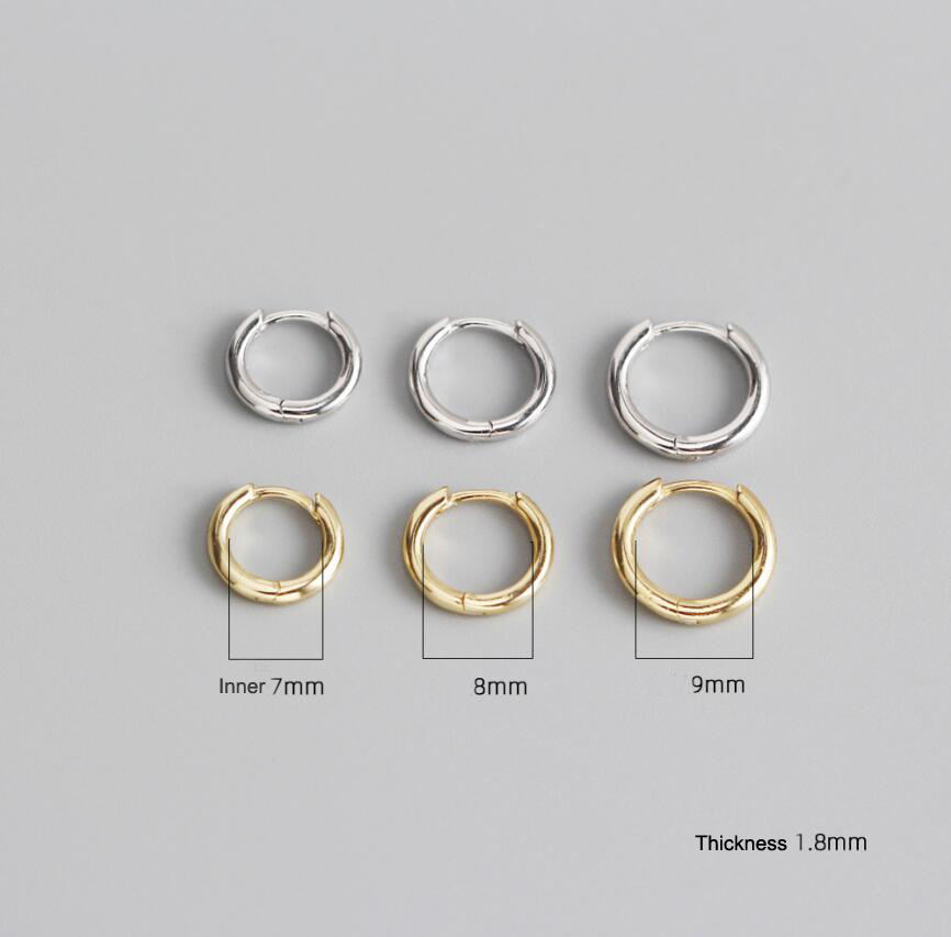 Trendy Minimalist 7mm 8mm 9mm Gold Plated Simple Plain Light Hoop Earing  Gold Mini Small Thin Hoop Earrings 925