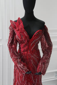 S0058T <span class=keywords><strong>Saton</strong></span> vin rouge bustier tubulaire modèle moelleux femmes robe de soirée élégante grande taille robe de mariée - Product Image 5