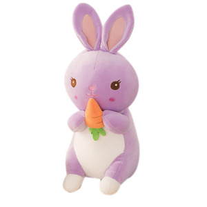 Conejito Morado de Peluche, Juguete de Ganchillo de Algodón Suave, Juguetes de Animales de Pascua, Muñeco de Conejo Grande de Orejas Largas con Zanahoria para Bebés - Product Image 1