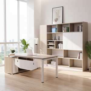 Nouveau bureau de direction en forme de L moderne avec tiroir, bureau d'ordinateur commercial en bois écologique pour patron, directeur - Product Image 1