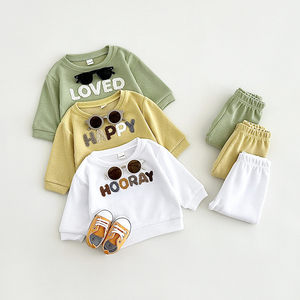 Abbigliamento Autunnale e Primaverile per Neonati All'ingrosso, Completo da 2 Pezzi in Cotone con Lettera Ricamata, Tuta Sportiva Casual per Bambini - Product Image 2