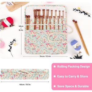 Indskill – Nouvel ensemble de 18 paires d'aiguilles à tricoter en bambou – Aiguilles à tricoter en bois à pointe unique de 14 pouces avec sac de rangement enroulable à motif floral – Portable - Product Image 4