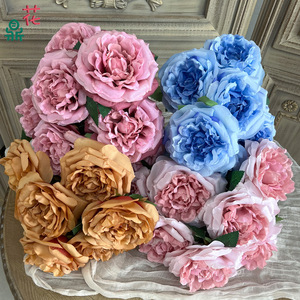 Roses artificielles Martin Austin, 7 grandes fleurs en soie, bouquet de décoration de mariage fait main - Product Image 1