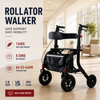Déambulateur pliant avec siège et sac de courses, poignées réglables, freins à main, pour personnes âgées, usage domestique