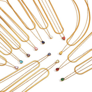 Collier personnalisé en acier inoxydable 316L plaqué or 14k 18k, design original avec zircon et pierre de naissance, pour femmes, vente en gros - Product Image 5