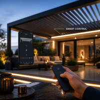 Pergola de luxe en aluminium pour extérieur, toit à lames motorisées, imperméable, revêtement poudré, rétractable, avec éclairage LED intégré, pour jardin et terrasse