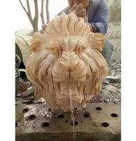Fontaine d'eau murale en pierre suspendue tête de lion de jardin en pierre blanche à bas prix