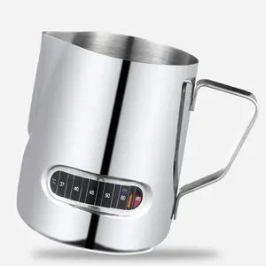 Wholesale stainless steel 304 coffee milk frothing pitcher/jug with measuring and thermometer