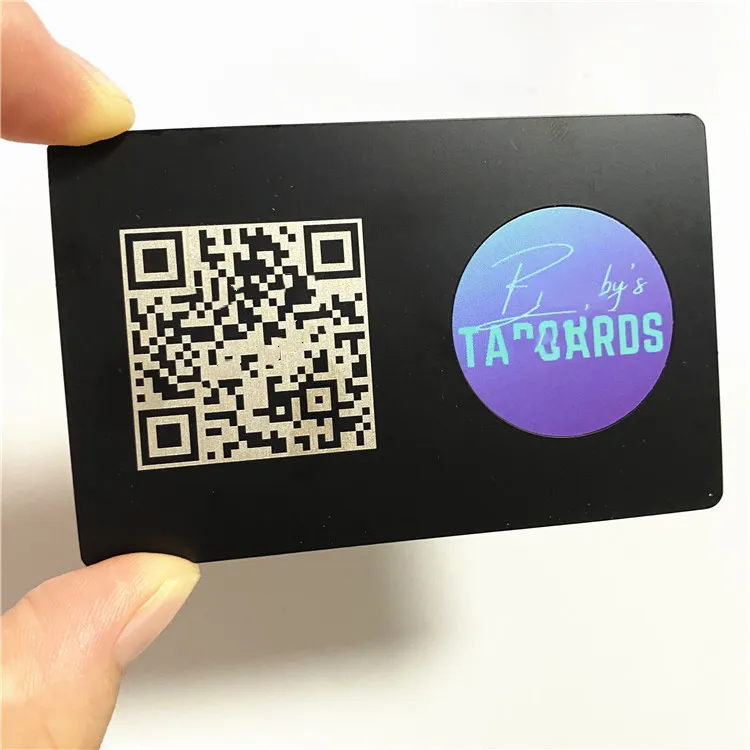 Tarjetas de visita de Metal negro, código Qr láser, Nfc, tarjeta de visita para programa de fidelidad