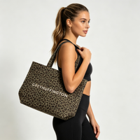 Sac fourre-tout pour femme à imprimé léopard, grande capacité, écologique, en toile de coton, sac de voyage à bandoulière, avec logo personnalisé