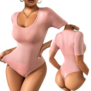 Body da <span class=keywords><strong>donna</strong></span> traspirante in un pezzo modellante manica corta senza cuciture per <span class=keywords><strong>il</strong></span> controllo della pancia con scollo rotondo - Product Image 1