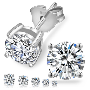 Boucles <span class=keywords><strong>d</strong></span>'oreilles en moissanite pour filles, argent sterling 925, coupe ronde, <span class=keywords><strong>diamant</strong></span> de laboratoire cultivé, moissanite pour femmes <span class=keywords><strong>et</strong></span> hommes, plaqué <span class=keywords><strong>or</strong></span> <span class=keywords><strong>blanc</strong></span> - Product Image 1