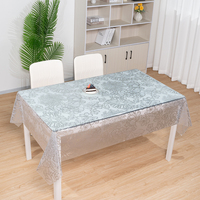 Nappe rectangulaire transparente en PVC vinyle argenté motif floral aérien pour décorations de table de réception de mariage