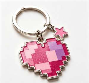 Custom Logo Pixel Heart Metal Key Chain Glitter Acrylic <b>Keyring</b> Pink Promotional Gift <b>Charm</b> - Product Image 2