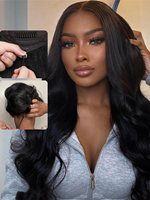 Peluca de Cabello Humano Ondulado Lista para Usar, Pre-Ensamblada, con Frente de Encaje 13x4 y Cordón Ajustable, Sin Pegamento, Nudos Decolorados para Principiantes