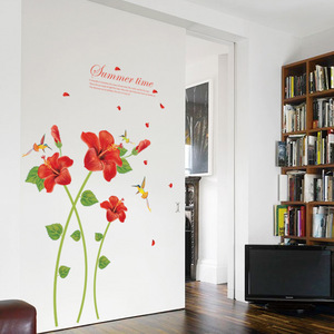 Autocollant mural en PVC amovible SK9069 Fleur d'hibiscus rouge 60X90 Décoration intérieure Design moderne - Product Image 4