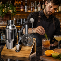 Ensemble de shaker à cocktails en acier inoxydable avec outils de bar, shaker Cobbler 750 ml, kit de barman, support en bambou pour bar à domicile, vente en gros
