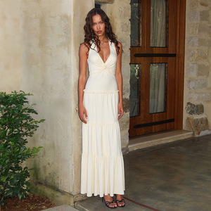 <span class=keywords><strong>Vestido</strong></span> Largo Sexy <span class=keywords><strong>de</strong></span> Verano con Escote Profundo en V, Volantes y Tirantes Cruzados para Fiesta <span class=keywords><strong>de</strong></span> Noche - Product Image 1