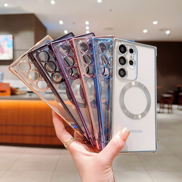 Magnetic Clear Plating Soft Silicone TPU Case for Samsung S21 S22 S23 S24 S25 S26 Ultra + FE / S25 Edge Wireless Charging Cover