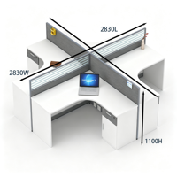 Poste de travail modulaire en forme de croix pour 4 personnes avec cloison haute – Bureau de personnel pour espace de travail ouvert 4 places