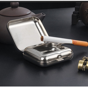 Nuevo Mini Cenicero de Metal portátil con tapa para puerta exterior, cortavientos de viaje multifuncional para oficina, Hometabletap - Product Image 3