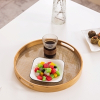 Plateau rond multifonction en bambou avec feuilles d'acrylique transparentes, durable, écologique et étanche pour salon, café, hôtel