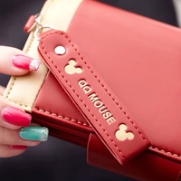 Dompet Kartu Pendek Lucu Bergambar Kartun dengan Lapisan Poliester, Model Buka-Tutup, Grosir, untuk Remaja Putri