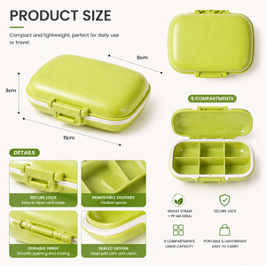 Weekly Pill Organizer Double Layer <b>Wheat</b> Straw Medicine Box Moisture-Proof Portable Vitamin Case for Daily Health Management - Product Image 3