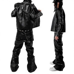 Conjunto de Chaqueta y Pantalones de Cuero Estilo Urbano Personalizado al por Mayor, Chaqueta de Cuero de Peso Pesado, Conjuntos de Cuero para Hombre - Product Image 1