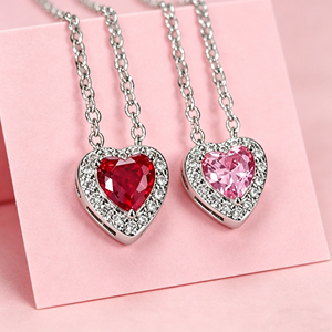 Brass Gold Plated Pink Heart CZ Halo Pendant Necklace Women Trendy Fashion Jewelry Wholesale - Product Image 1