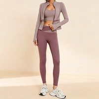 Ensemble de vêtements de sport pour femmes, 3 pièces, tenue de yoga et de fitness, équipement de course à pied avec taille élastique, protection solaire, motif uni, logo sur le devant