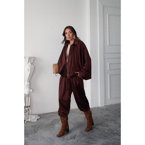 Pantalon Harem en Satin Marron Foncé pour Femme, Respirant, Style Cargo Classique avec Taille Basse Élastique, Coupe Ample - Product Image 6