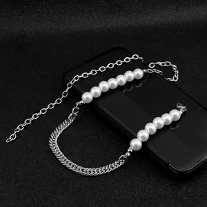<span class=keywords><strong>Collar</strong></span> de media perla de moda para hombres Hiphop <span class=keywords><strong>Cadena</strong></span> cubana de acero inoxidable <span class=keywords><strong>Cadena</strong></span> de cable <span class=keywords><strong>Collar</strong></span> de nácar mixto al por mayor - Product Image 2