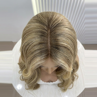 Perruque Lace Front Blonde avec Mèches, Cheveux Humains Ondulés, Racine Foncée, Perruque Blonde Sans Colle pour Femmes