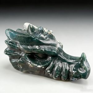 Pierre sculptée en agate mousse naturelle de 3 pouces, tête de dragon, avec inclusion de mousse naturelle, figurine de dragon en cristal, décoration Feng Shui, cadeau - Product Image 4