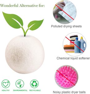 Boules de séchage en laine 6/7/7,5/8 cm, lot de 6, 100 % laine de Nouvelle-Zélande, sans produits chimiques, remplace les feuilles de séchage, boules de lavage pour sèche-<span class=keywords><strong>linge</strong></span> - Product Image 3