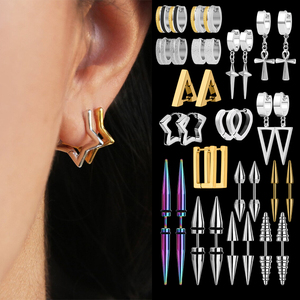 316 thép không gỉ hai giai điệu Huggie Hoop Bông tai hình tam giác bạc chéo dangle Bông tai - Product Image 6