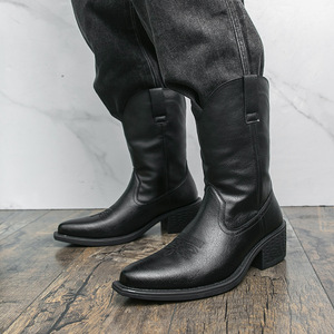 รองเท้าบูทหนังหัวแหลมแฟชั่นปี 2026 รองเท้าบูทคาวบอยสไตล์อเมริกัน รองเท้าบูททรงอัศวิน รองเท้าหุ้มข้อสูงลำลองสำหรับผู้ชาย - Product Image 4