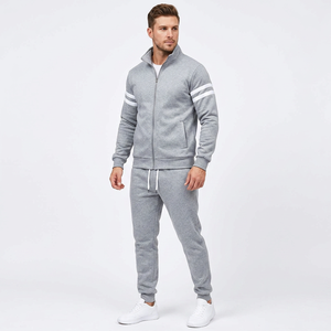 Men's Gray Solid Tracksuit Set <b>Full</b> <b>Zip</b> <b>Hoodie</b> Jogger Pants Casual Athletic Wear Breathable Polyester Cotton Autumn Regular Fit - Product Image 1